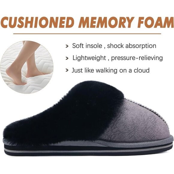 🆕Women Black Suede Fluff Dual Memory Foam Arch Support Warm Scuff Slipper - Picture 6 of 9